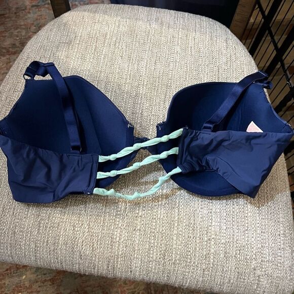 Victoria’s Secret lightly lined Demi navy/seafoam cage bra size 38D - Picture 3 of 8